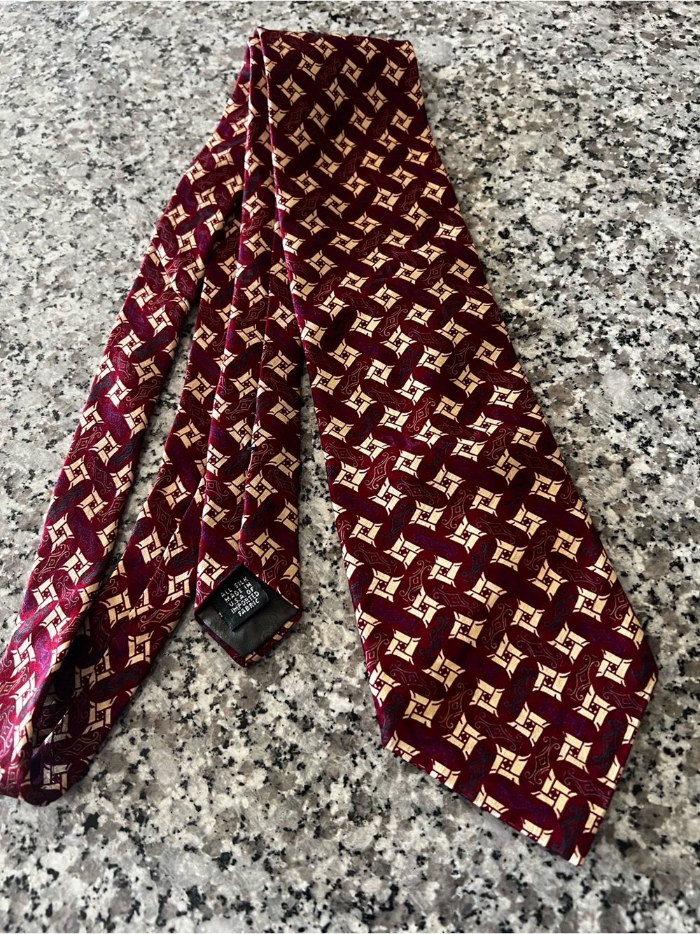 Dior Burgundy and Cream Geometric Silk Tie